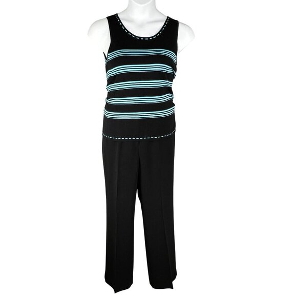 NEW Tahari Arthur S Levine Set 10 Aqua Blazer Silk Blend Tank Black Pants Preppy - Picture 4 of 16